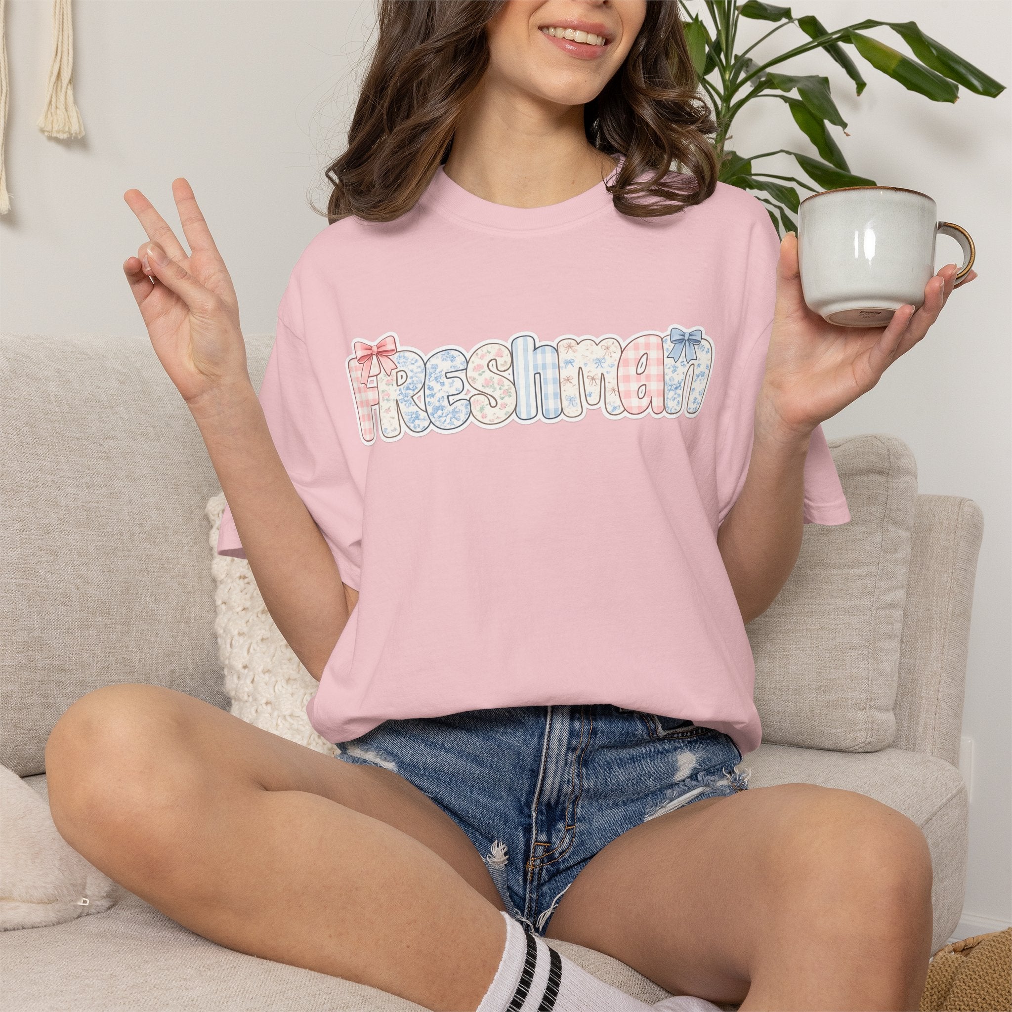 Freshman Floral Graphic T-Shirt — Back-to-School College Crew Tee