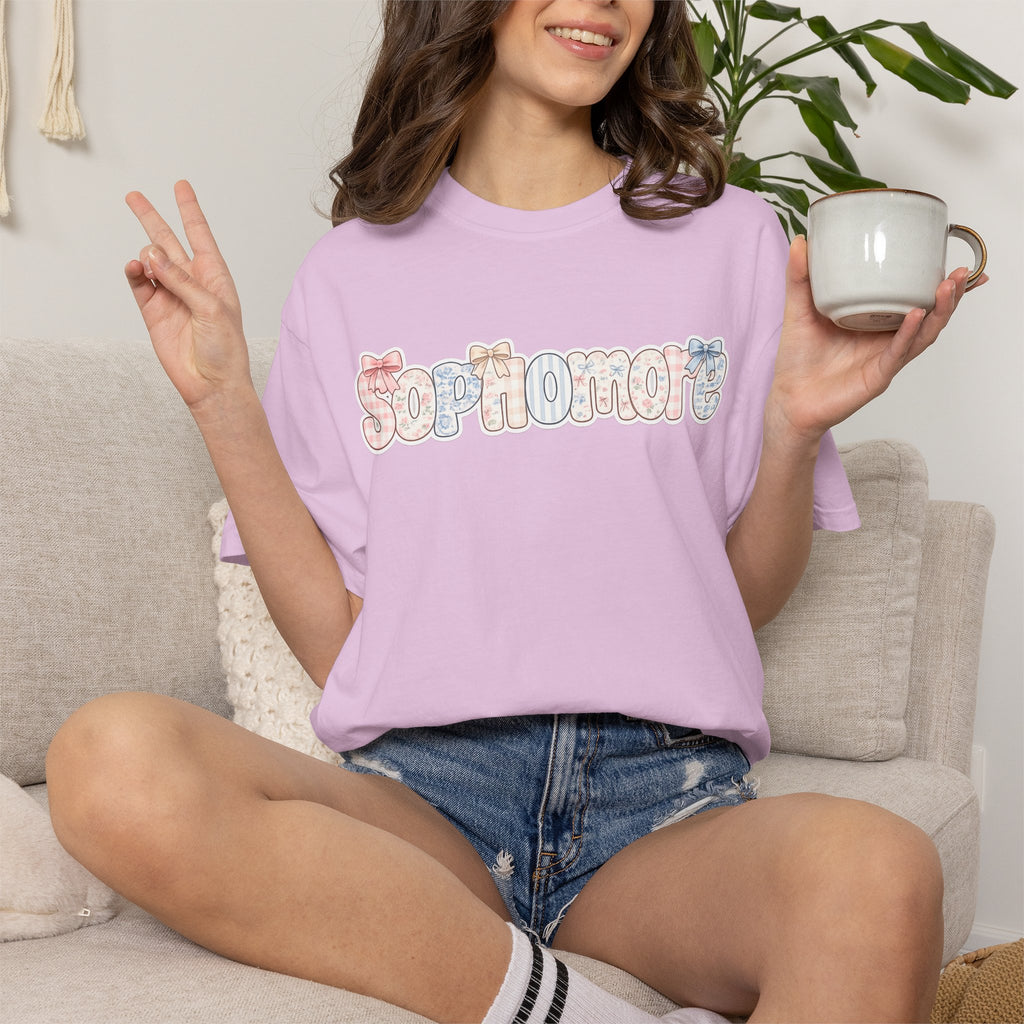 Sophomore Floral Graphic T-Shirt — Back-to-School College Crew Tee