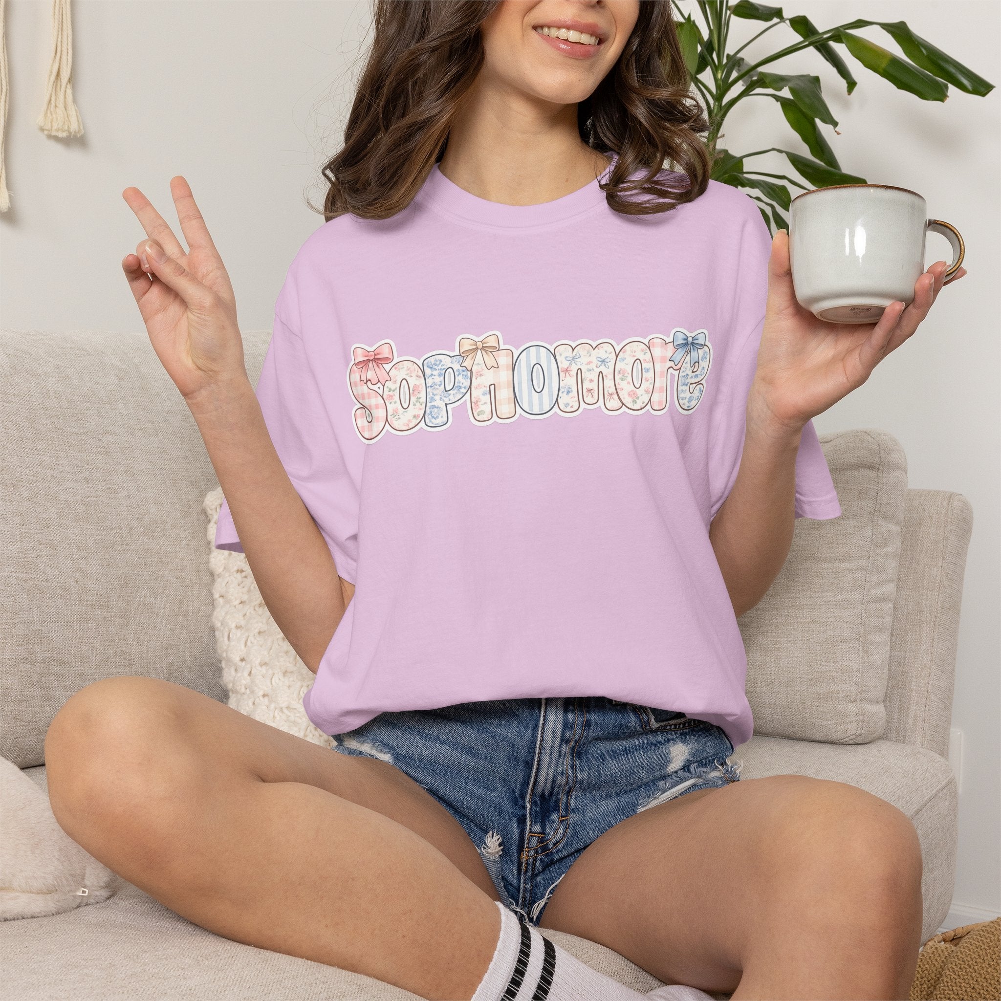 Sophomore Floral Graphic T-Shirt — Back-to-School College Crew Tee