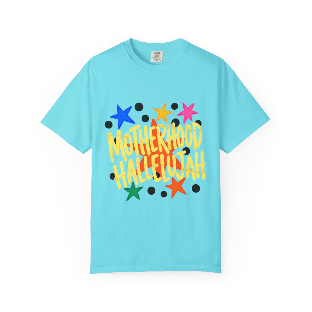 Motherhood Hallelujah T-Shirt — Colorful Stars Graphic Tee for Moms